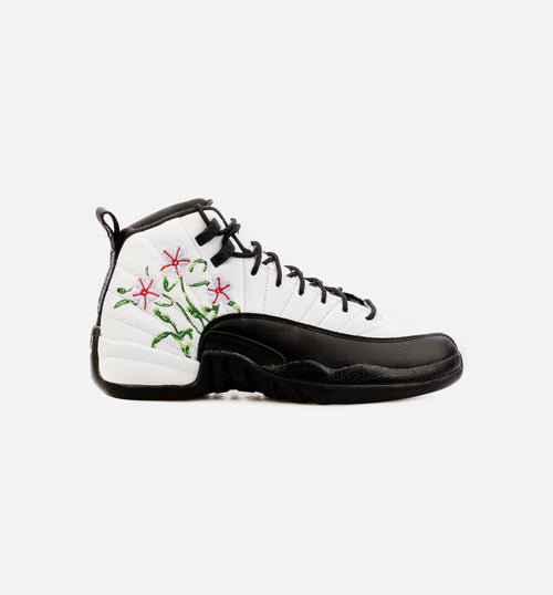 Air Jordan 12 Retro Floral Grade School Lifestyle Shoe Black White