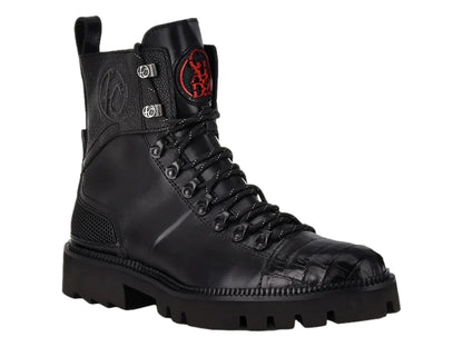 Botas Cuadra de Piel de Caimán Negro para Hombre