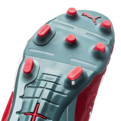 PUMA Evopower 12 Graphic FG Firm Ground Soccer Cleats High Risk Red White Sea Pine