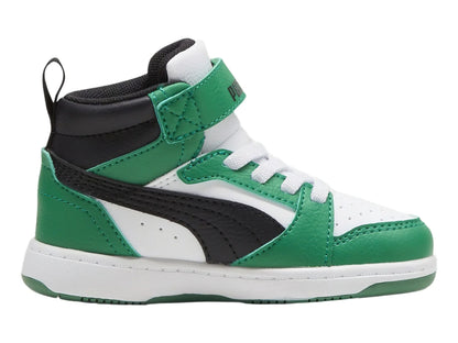 Tenis PUMA Rebound V6 Mid Blanco y Verde para Niño