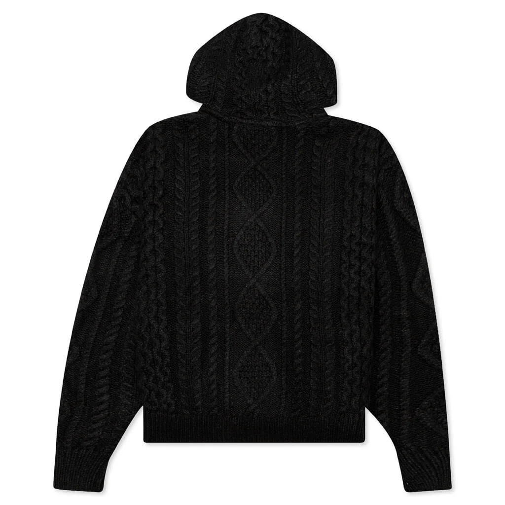 Cable Knit Hoodie Jet Black