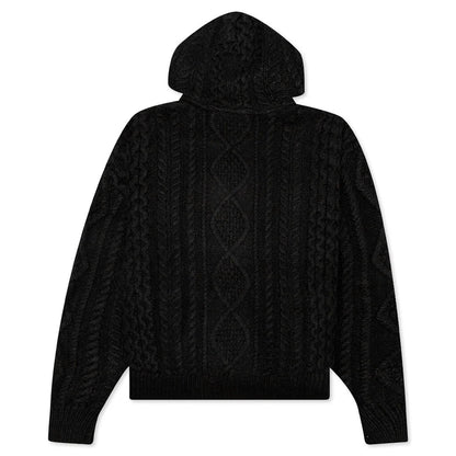 Cable Knit Hoodie Jet Black