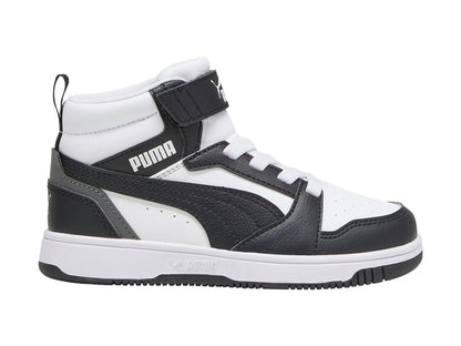 Tenis PUMA Rebound V6 Mid Blancos y Negros para Niño