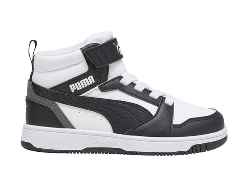 Tenis PUMA Rebound V6 Mid Blancos y Negros para Niño