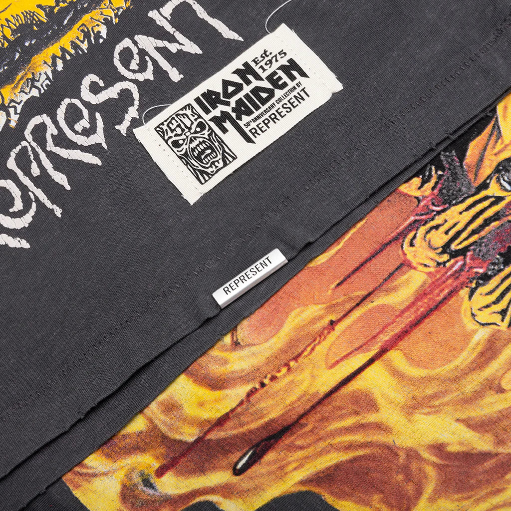 Represent x Iron Maiden Number Of The Beast Long Sleeve T Shirt Sunfade Grey
