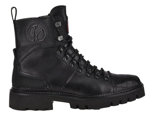 Botas Cuadra de Piel de Caimán Negro para Hombre