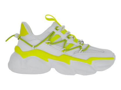Tenis Steve Madden Specta Blanco y Amarillo Neón para Mujer