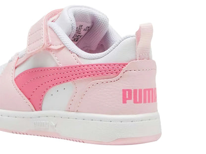 Tenis PUMA Rebound V6 Lo ACPS Blanco y Rosa para Niña
