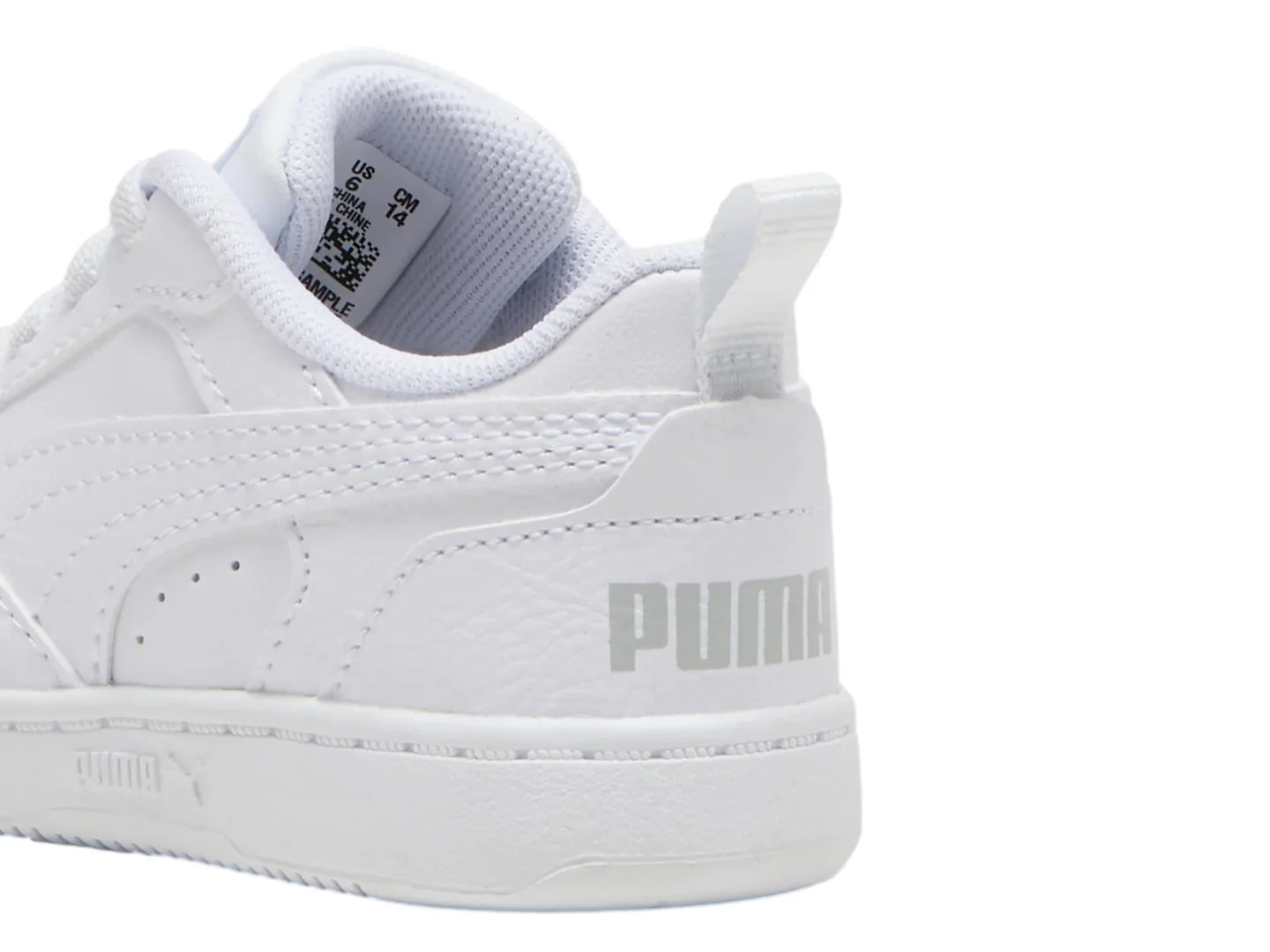 Tenis PUMA Rebound V6 Lo AC Blanco y Gris para Niño