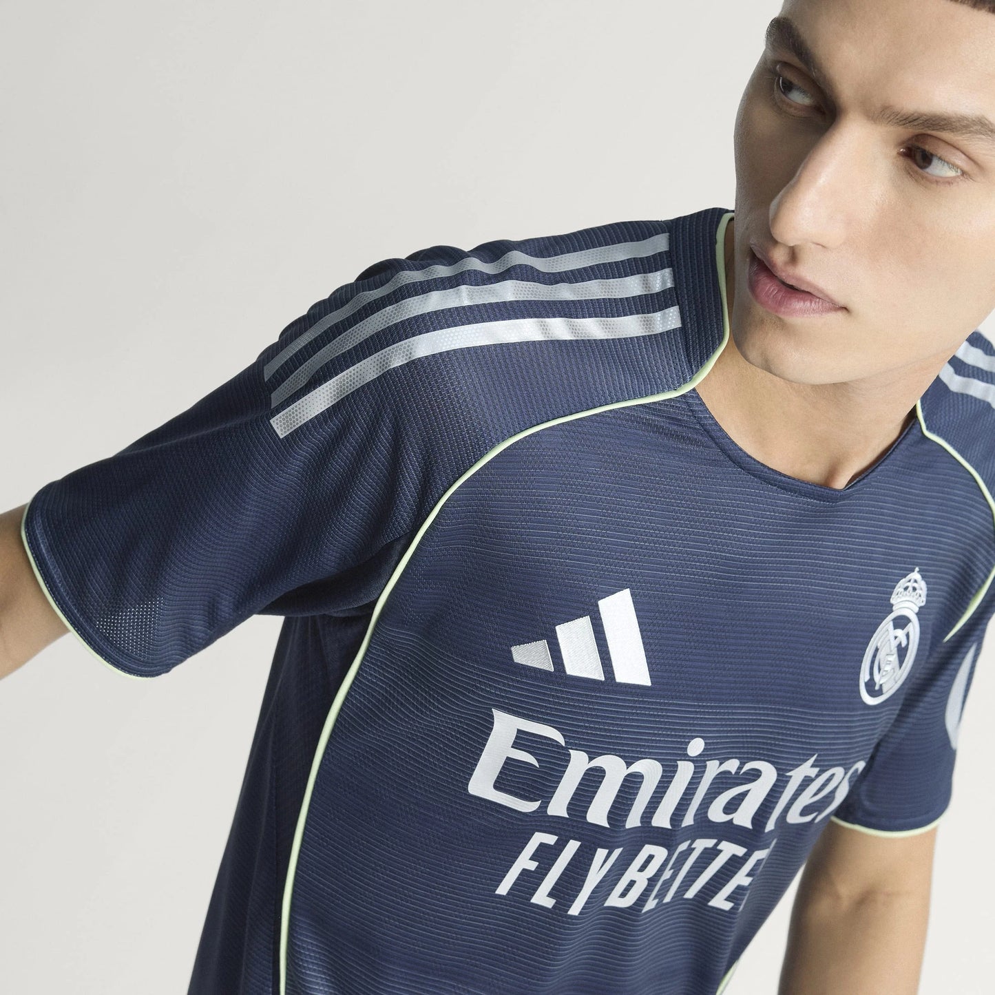 adidas Real Madrid Mens Away Authentic Soccer Jersey 25 26 Blue