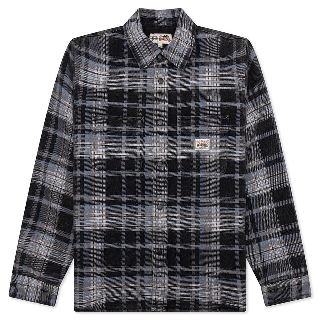 Heavy Washed Plaid Shirt Blue