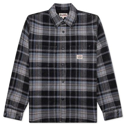 Heavy Washed Plaid Shirt Blue