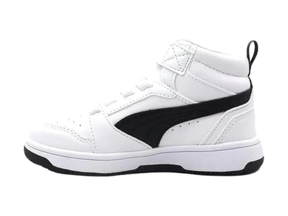 Tenis PUMA Rebound V6 Mid Blanco con Negro para Niño