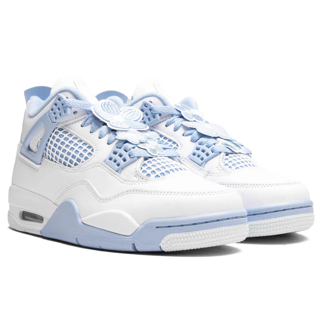Womens Air Jordan 4 Retro Aluminum White Aluminum Blue Tint Oil Green