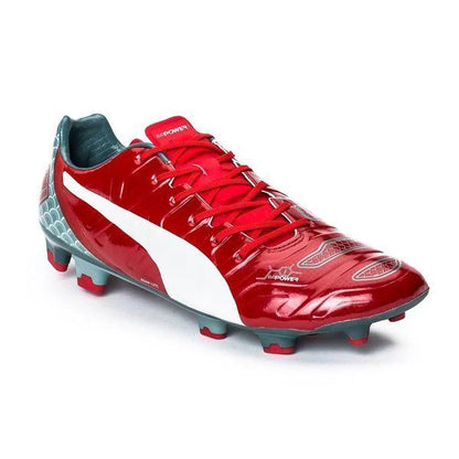 PUMA Evopower 12 Graphic FG Firm Ground Soccer Cleats High Risk Red White Sea Pine