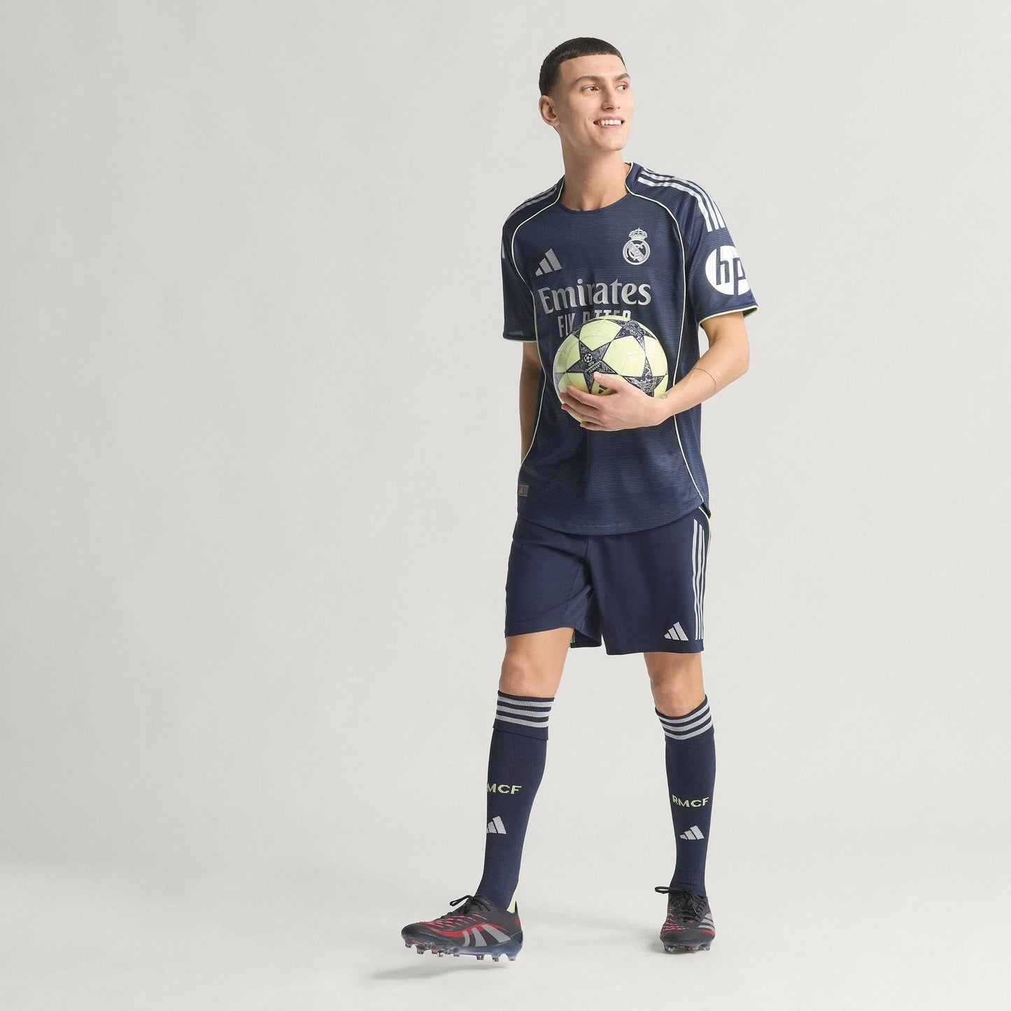 adidas Real Madrid Mens Away Authentic Soccer Jersey 25 26 Blue