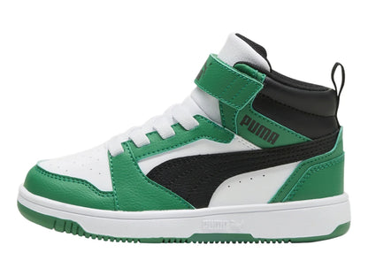 Tenis PUMA Rebound V6 Mid Blanco y Verde para Niño