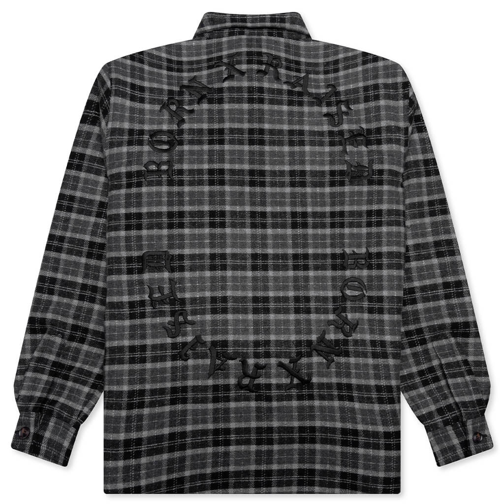 Embroidered Flannel Shirt Jacket Black