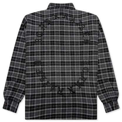 Embroidered Flannel Shirt Jacket Black