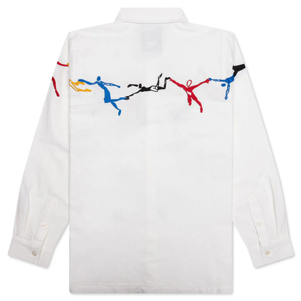 Embroidered Figures Button Up White