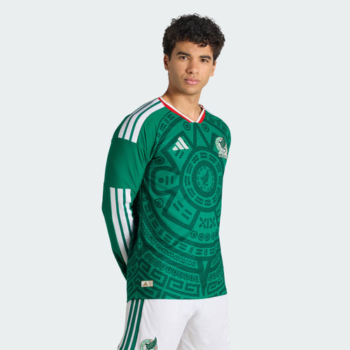 adidas Mexico Home Authentic Long Sleeve Soccer Mens Jersey 26 Green