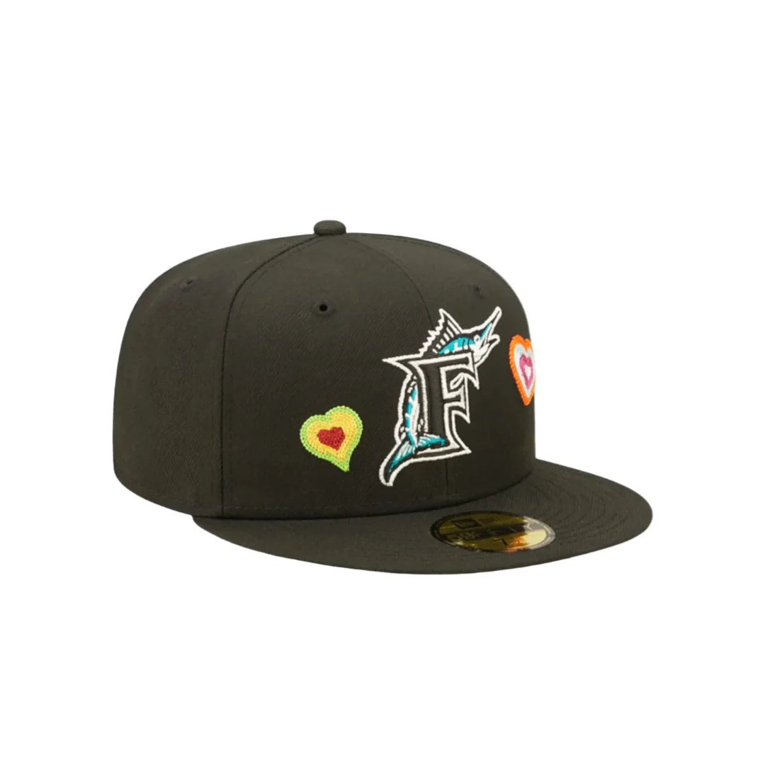 New Era 59Fifty Florida Marlins Chain Stitch Heart - "Black"