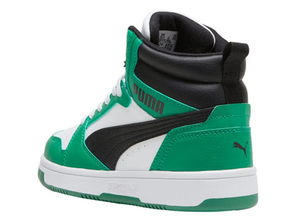 Tenis PUMA Rebound V6 Mid Blanco y Verde para Niño