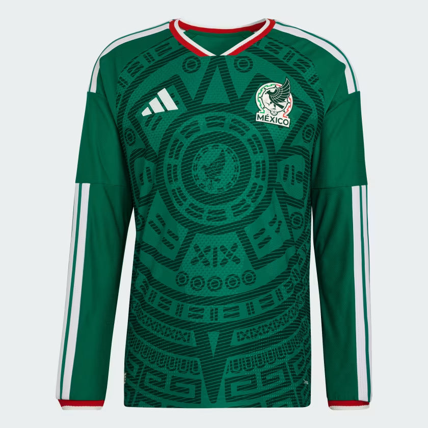 adidas Mexico Home Authentic Long Sleeve Soccer Mens Jersey 26 Green