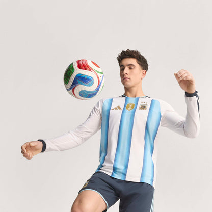 adidas Argentina Home Authentic Long Sleeve Mens Soccer Jersey 26 White Blue