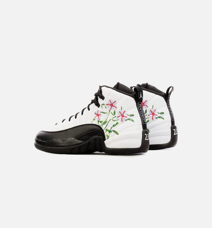 Air Jordan 12 Retro Floral Grade School Lifestyle Shoe Black White