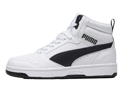 Tenis PUMA Rebound V6 Mid Blanco y Negro para Niño