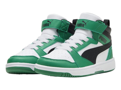 Tenis PUMA Rebound V6 Mid Blanco y Verde para Niño