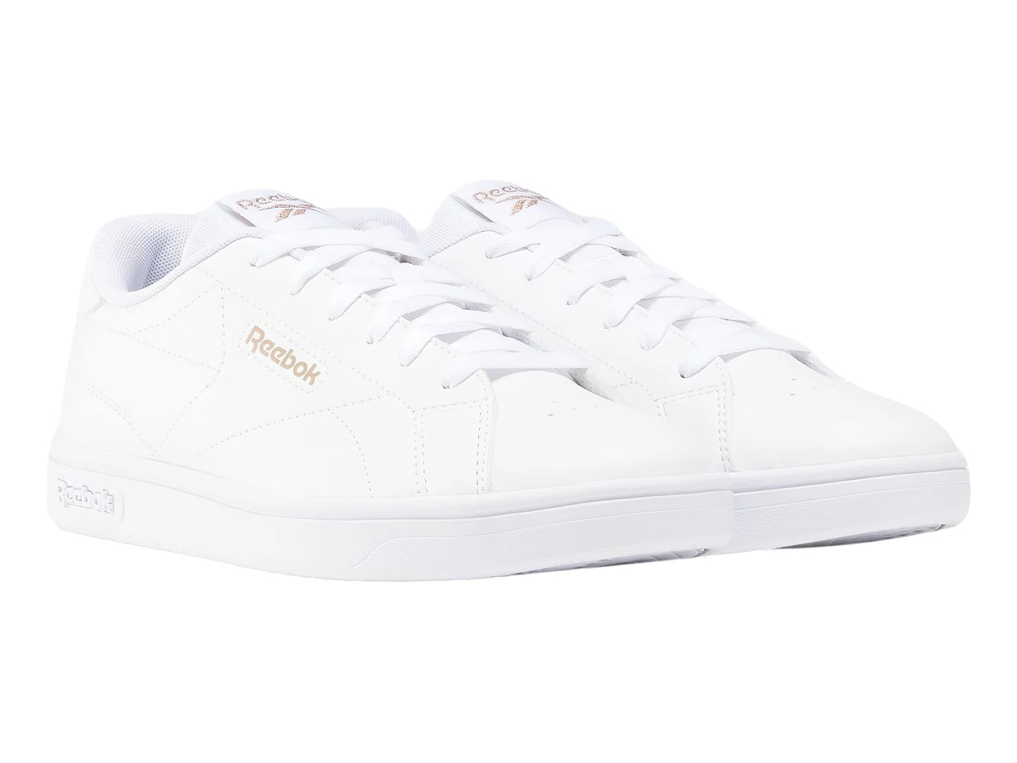 Tenis Reebok Court Clean Blanco y Oro Rosa para Mujer