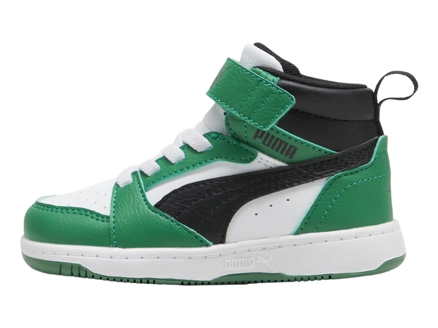 Tenis PUMA Rebound V6 Mid Blanco y Verde para Niño