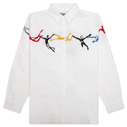 Embroidered Figures Button Up White