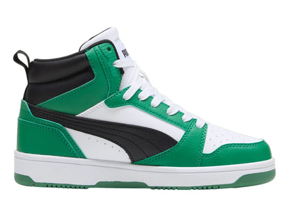 Tenis PUMA Rebound V6 Mid Blanco y Verde para Niño