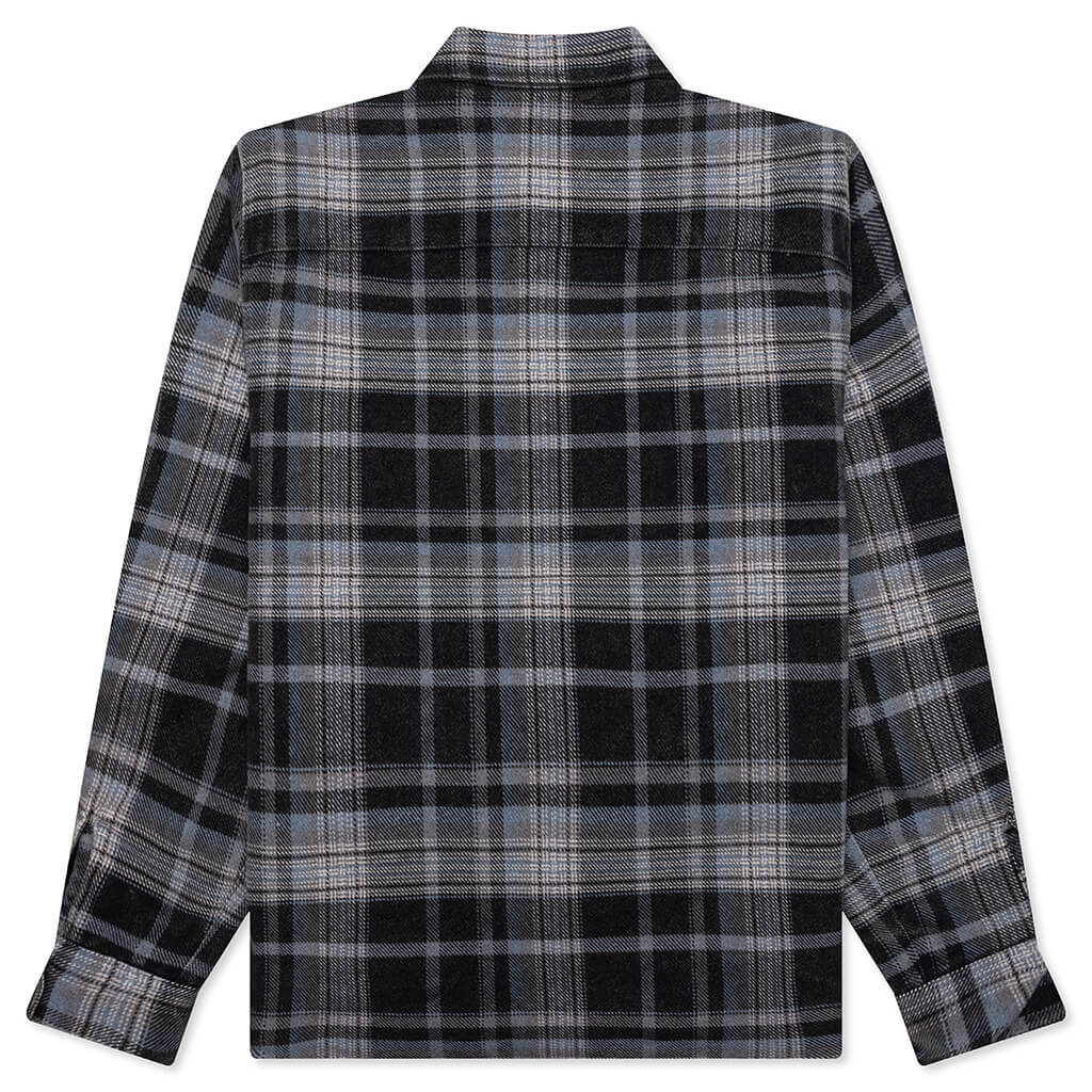 Heavy Washed Plaid Shirt Blue