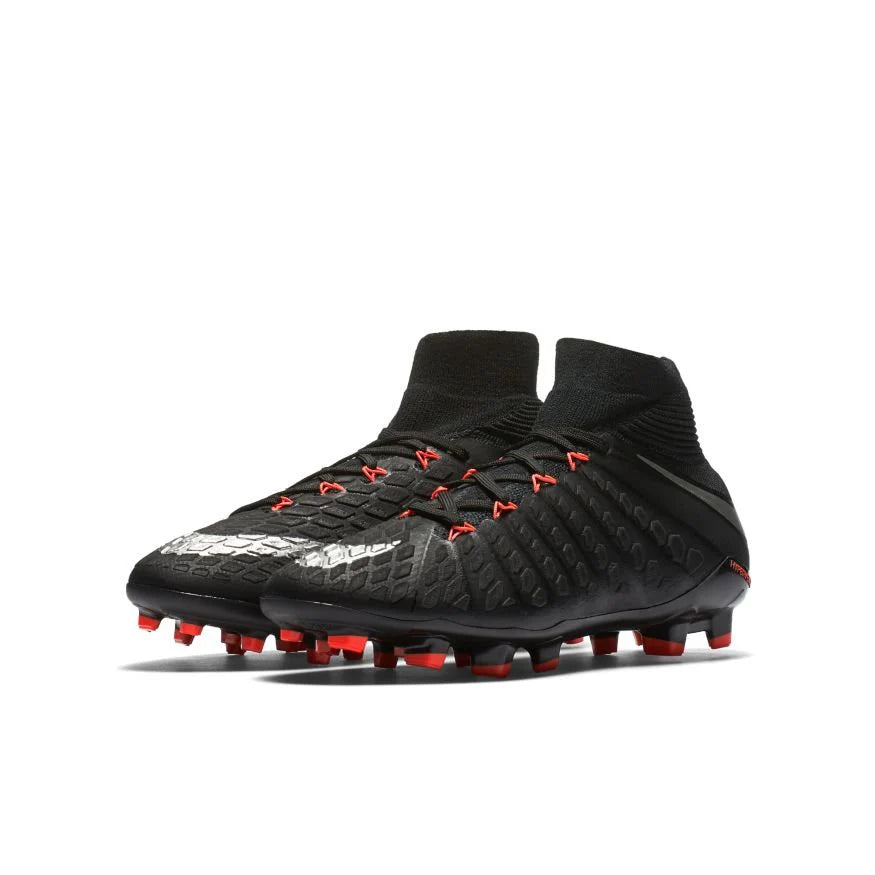 Nike Kids Jr Hypervenom Phantom III Dynamic Fit FG Firm Ground Soccer Cleats Black Red Silver