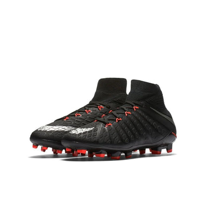 Nike Kids Jr Hypervenom Phantom III Dynamic Fit FG Firm Ground Soccer Cleats Black Red Silver