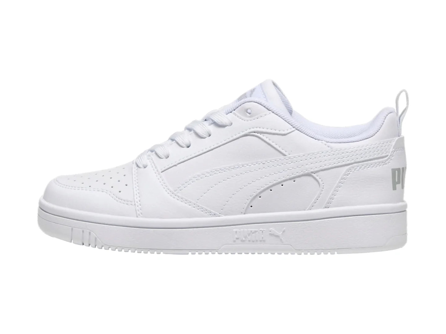 Tenis PUMA Rebound V6 Lo Blancos y Grises para Niño