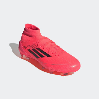 adidas Womens F50 Pro Mid Cut Firm Ground Boots Turbo Black Platin Metallic