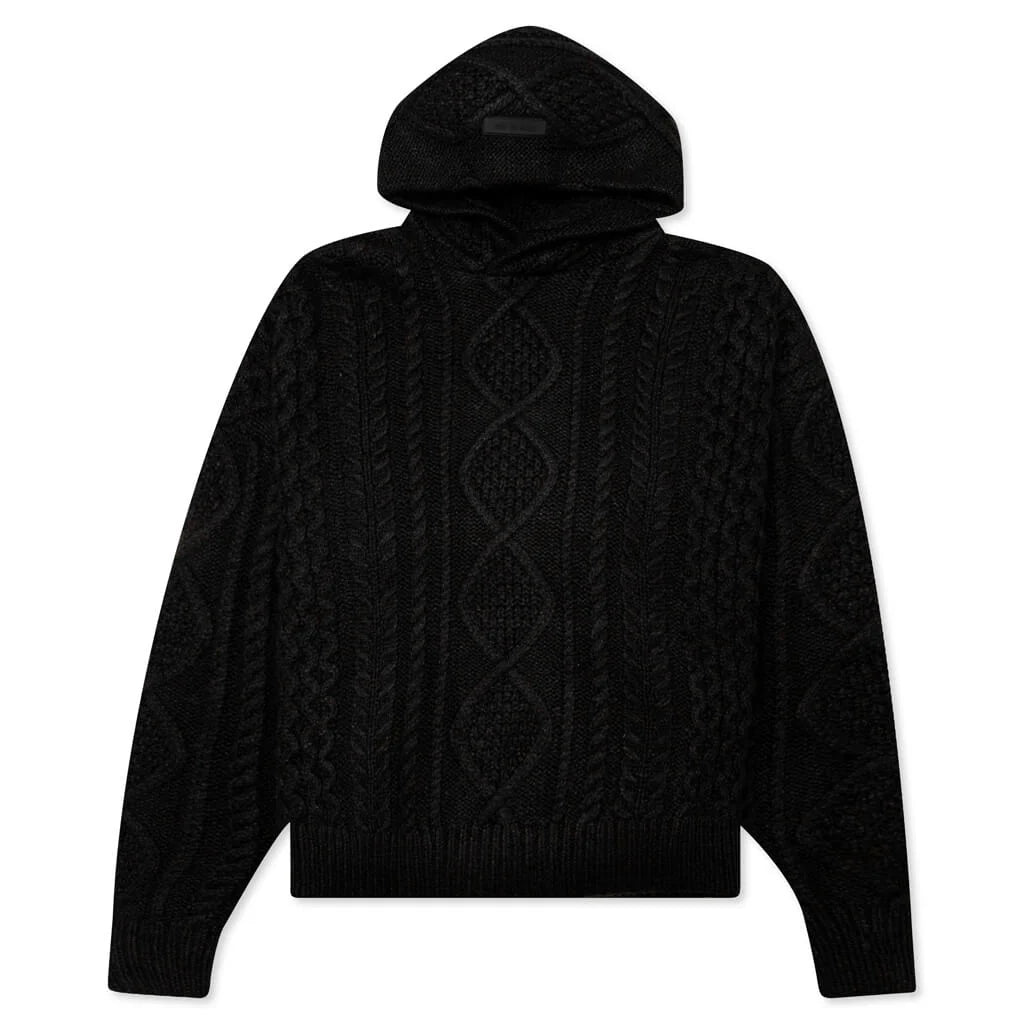 Cable Knit Hoodie Jet Black