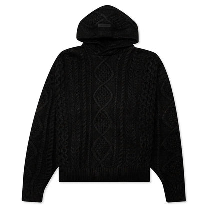 Cable Knit Hoodie Jet Black