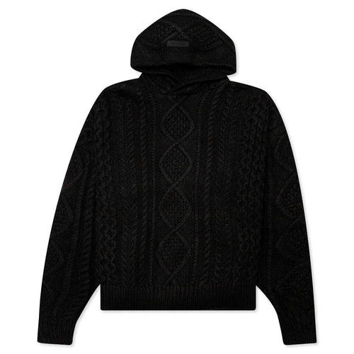 Cable Knit Hoodie Jet Black