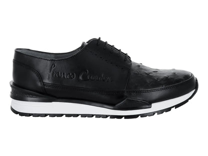 Zapatos Cuadra de Piel de Avestruz Negro para Hombre