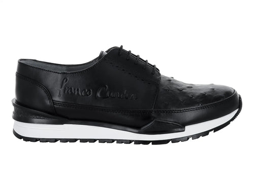 Zapatos Cuadra de Piel de Avestruz Negro para Hombre
