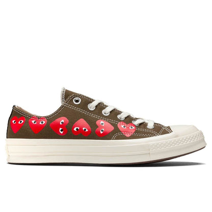 Converse x Comme Des Garcons PLAY All Star Chuck 70 Ox Multi Heart Khaki