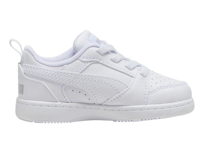 Tenis PUMA Rebound V6 Lo AC Blanco y Gris para Niño