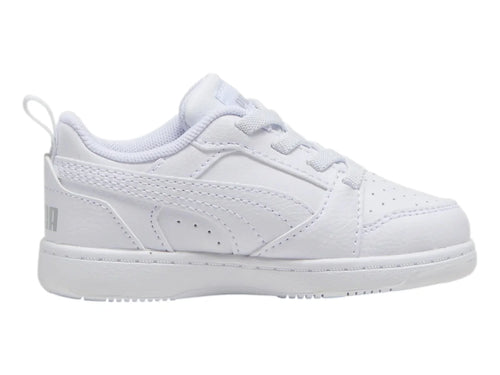 Tenis PUMA Rebound V6 Lo AC Blanco y Gris para Niño