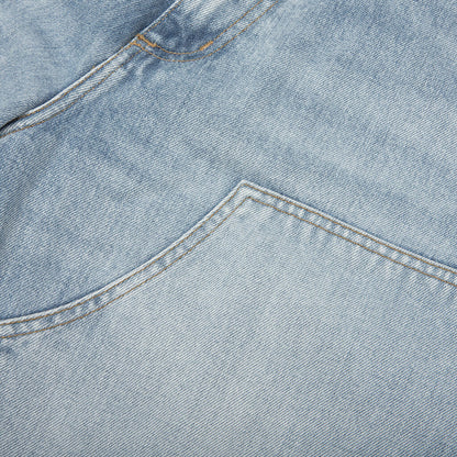 Double Knee Short Blue Heavy Worn Bleached